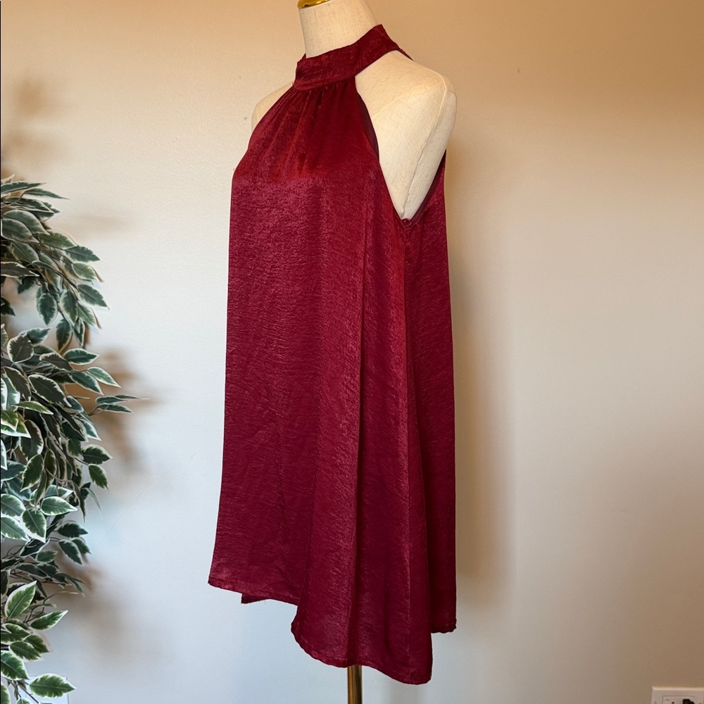 Francesca’s Women’s Burgundy Halter Dress Size M Keyhole Back A-Line Silhouette - Picture 3 of 9